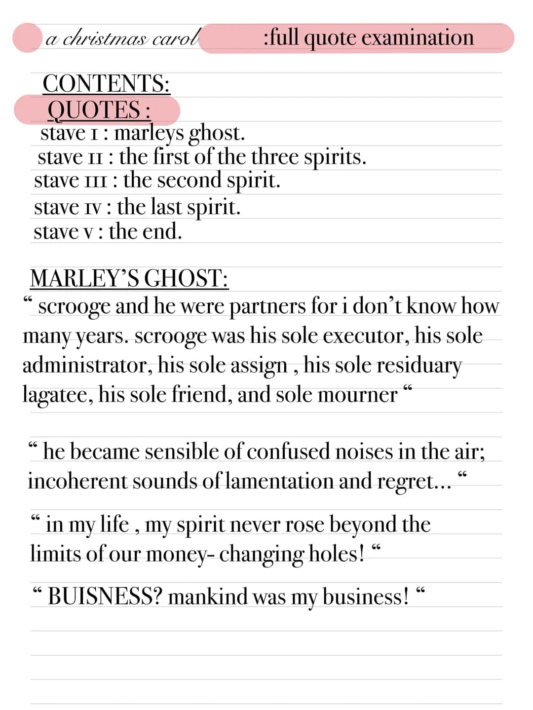 a christmas carol
CONTENTS:
QUOTES :
stave I: marleys ghost.
stave II: the first of the three spirits.
stave III: the second spirit.
stave r