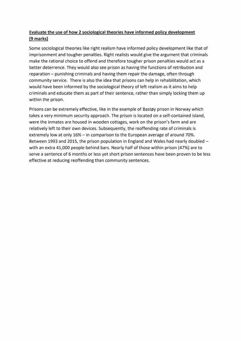 Evaluate the use of how one biological theory has informed policy development
(9 marks)
A biological theory such as that by Lombroso has inf