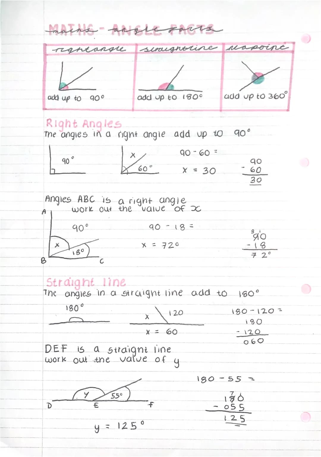 mains angle forts
rightongre
A
K
add up to 90°
Right Angles
the angles in a right angle add up to 90°
90-60=
90
X
180
Angies ABC is a right 