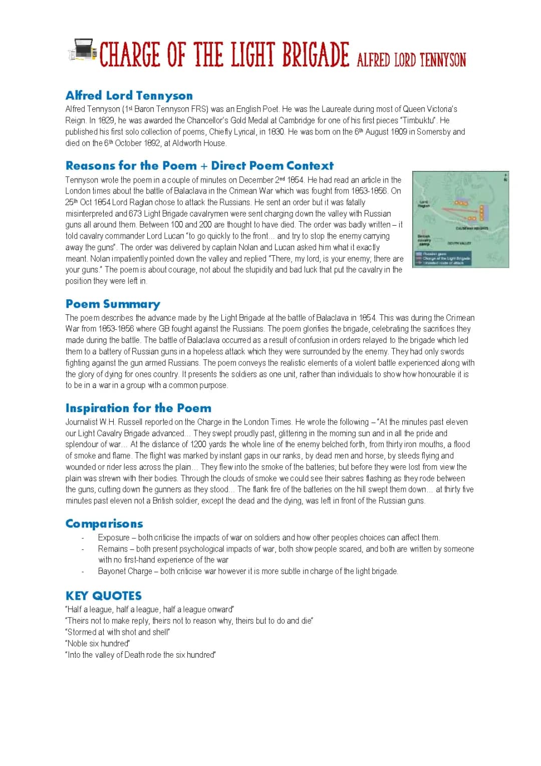 Charge of the Light Brigade Context and Summary - Power and Conflict Poetry