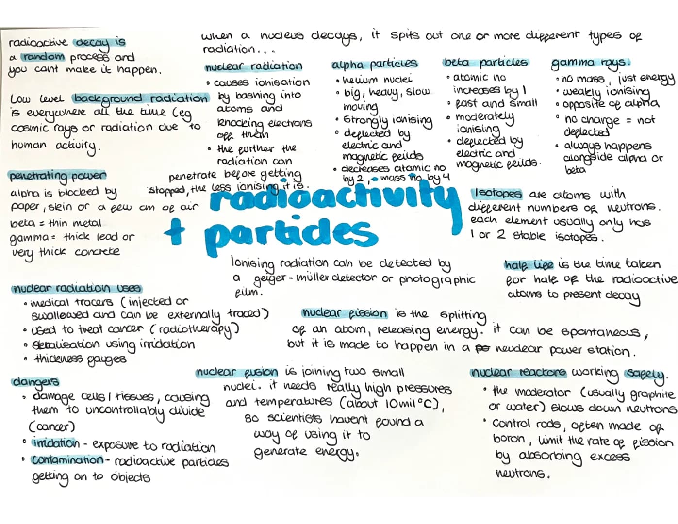radioactive decay is
a random process and
you can't make it happen.
nuclear radiation
• causes ionisation
atoms and
Low level background rad
