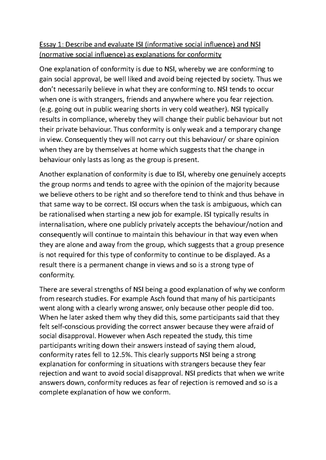 AQA Psychology A-Level Social Influence Essay: Types & Explanations of Conformity (PDF Example)