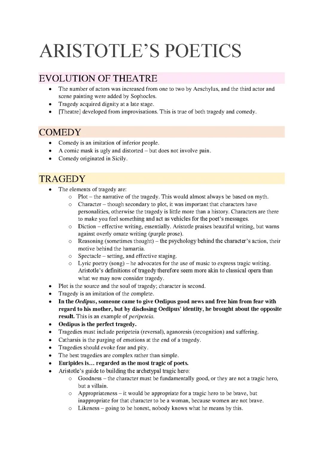 Aristotle's Poetics - key ideas and quotes