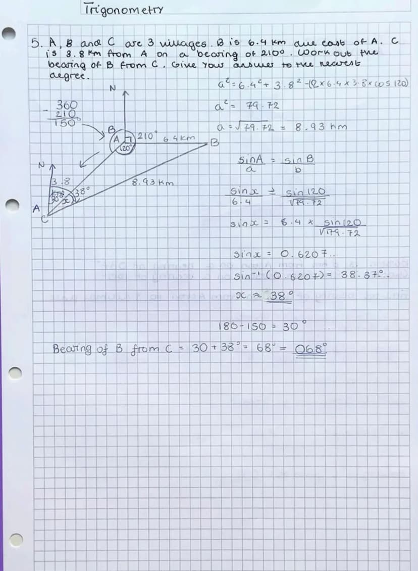 1. work out the bearing of B from A.
B
B
140
60%
Bearings
2. Work out the bearing of B from P.
AN
N
↑
Y
K
160°
N
5001
A
1200
288°
XV 1180
18