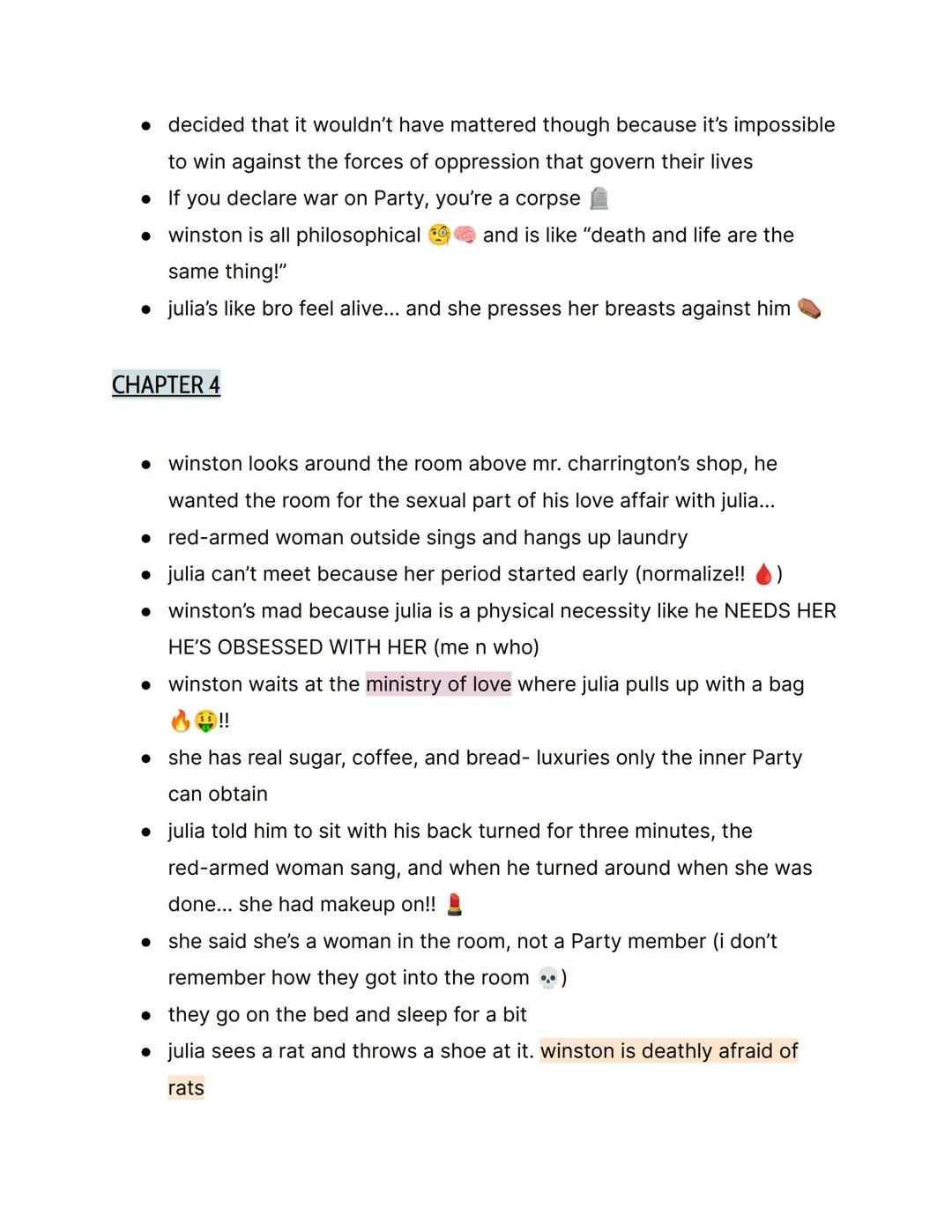 # 1984 by George Orwell; { Part 2 Notes }

things to know:
- → this is part 2, not part 1
- → orwell rejected soviet communism
- → the book 
