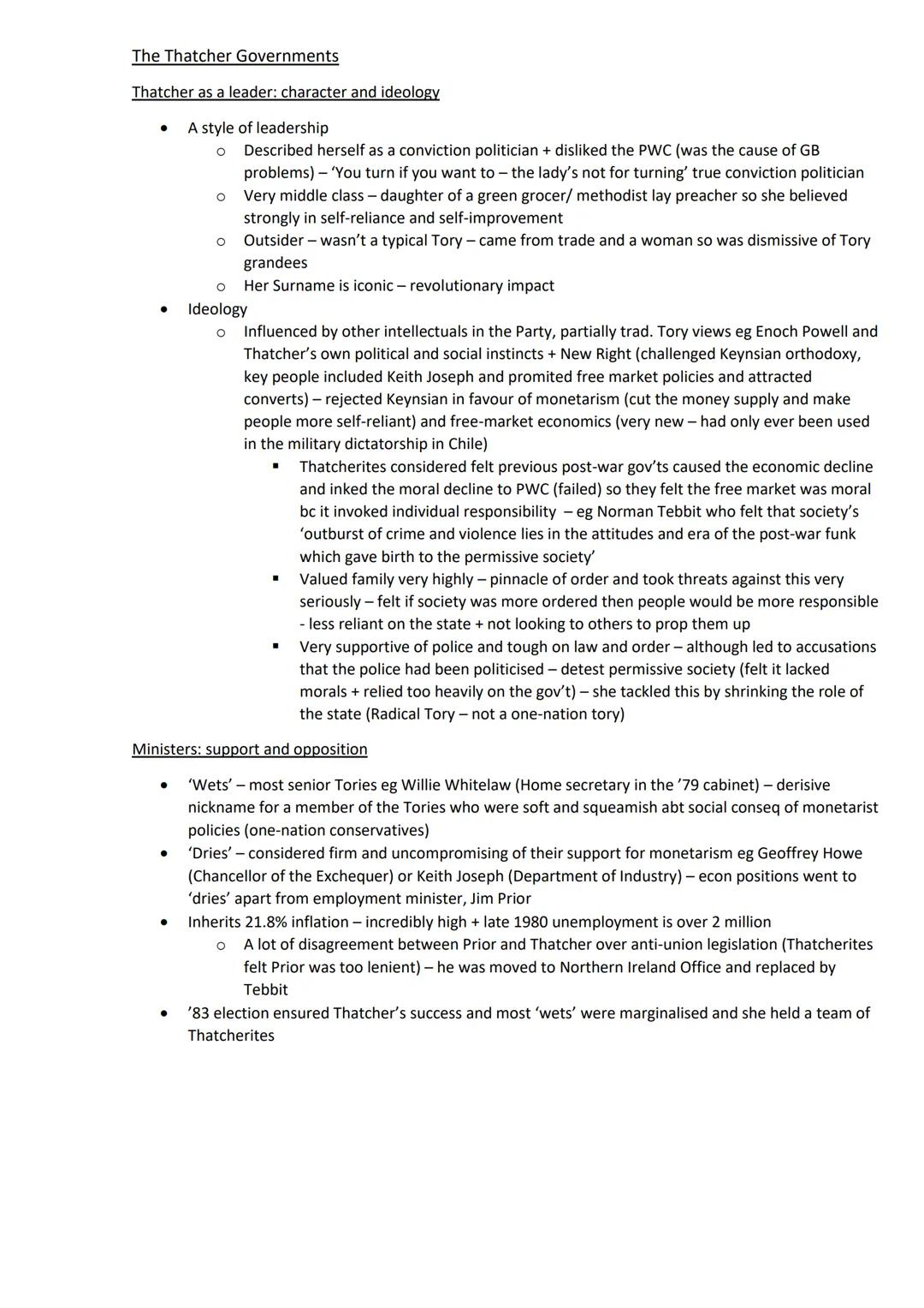 The Thatcher Governments
Thatcher as a leader: character and ideology
A style of leadership
O
Described herself as a conviction politician +