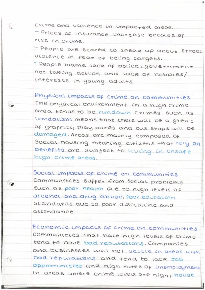 Crime and the law.
Causes of crime
Social/Environmental factors - Upbring and
Surroundings may contribute to criminal
activity.
- Drugs and 