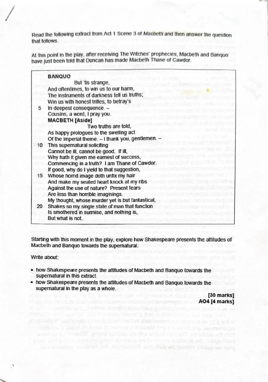 Read the following extract from Act 1 Scene 3 of Macbeth and then answer the question
that follows.
At this point in the play, after receivi