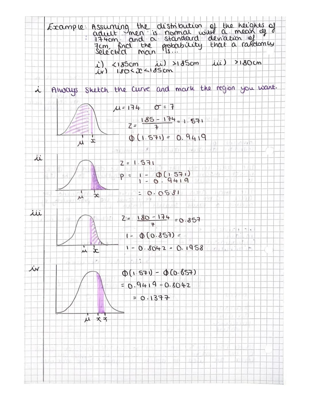 Normal Distributions:
The
which
O
μ-30 μ-20 μ-0
-3
Standard deviation away from mean
means
mean
1
u
-2 -1 O 1
value
given by
getting a value