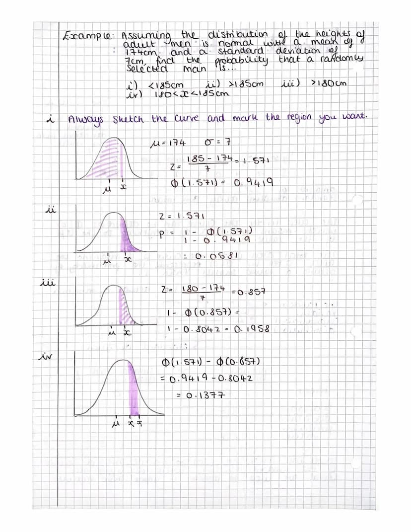 Normal Distributions:
The
which
O
μ-30 μ-20 μ-0
-3
Standard deviation away from mean
means
mean
1
u
-2 -1 O 1
value
given by
getting a value