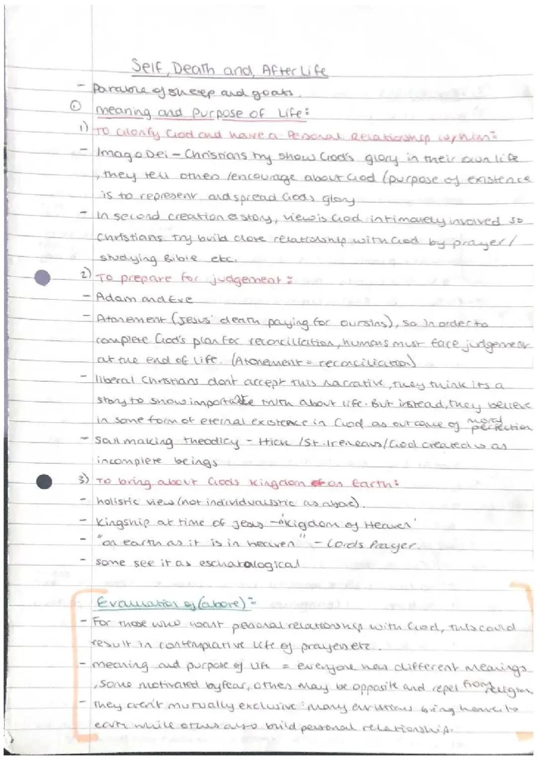 AQA RS - SELF DEATH AND AFTERLIFE (christianity)