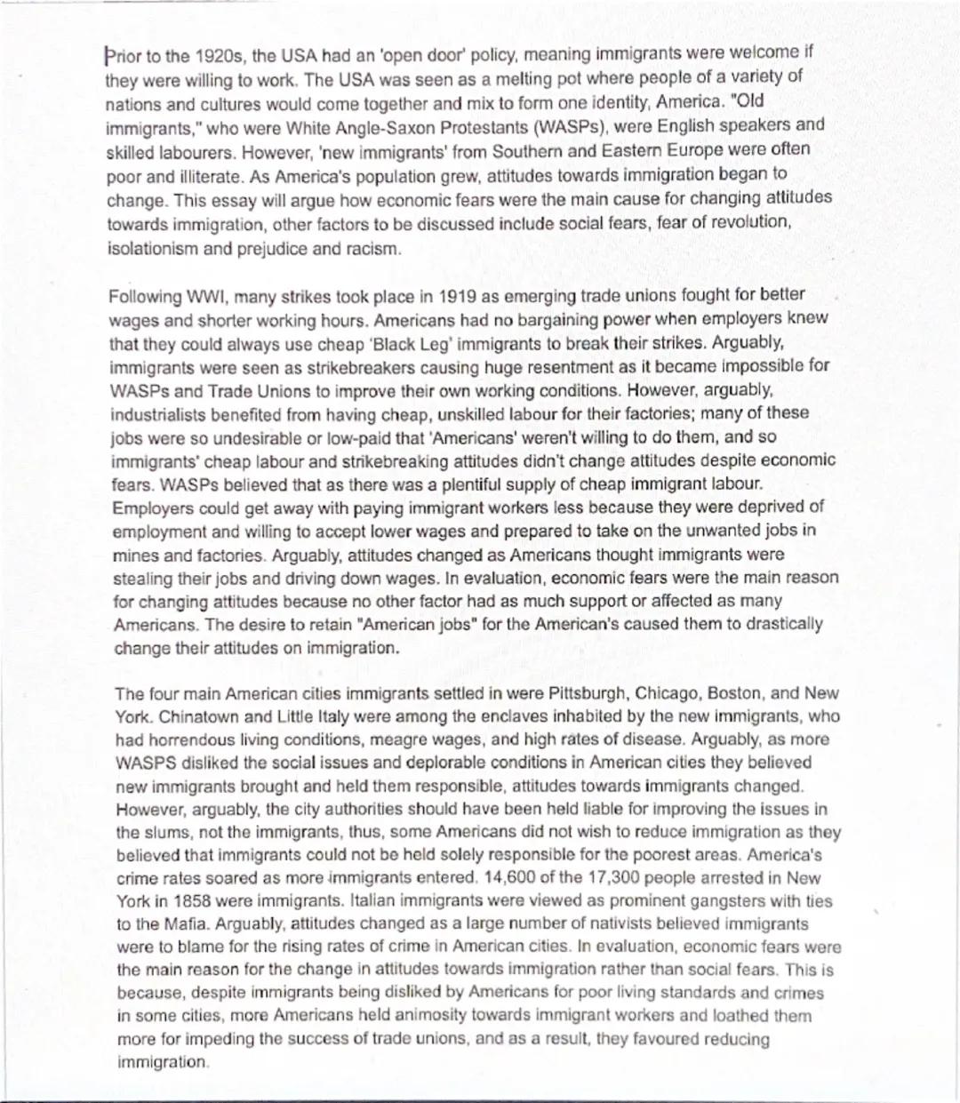 Higher History - Changing Attitudes on Immigration ESSAY