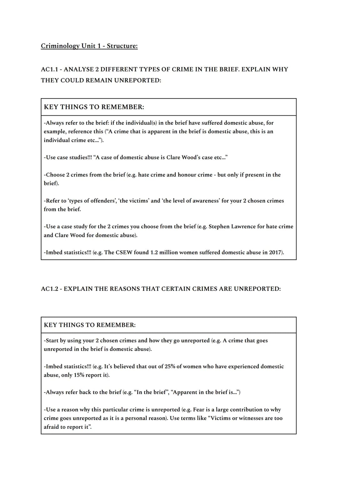 
<h2 id="criminologyunit1structure">Criminology Unit 1 - Structure</h2>
<h3 id="ac11analyze2differenttypesofcrimeinthebriefandexplainwhythey