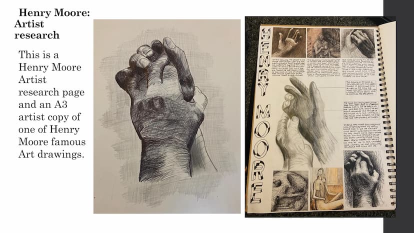 ART COURSEWORK
PRESENTATION
By Samira Choudhury Henry Moore:
Artist
research
This is a
Henry Moore
Artist
research page
and an A3
artist cop