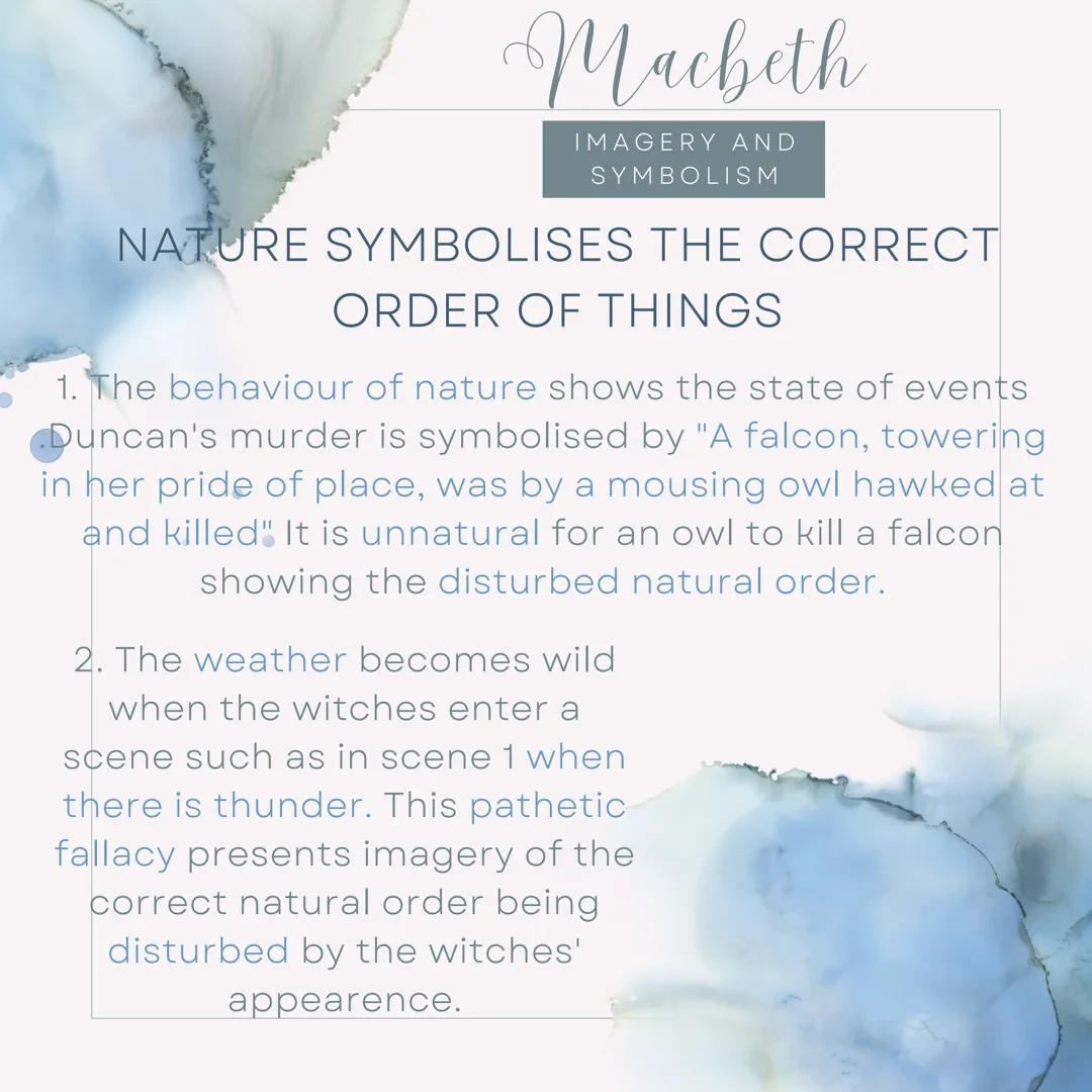 Macheth
IMAGERY AND
SYMBOLISM
LIGHT SYMBOLISES GOOD WHILST
DARK SYMBOLISES EVIL
1. The witches are described as "instuments of darkness" whi