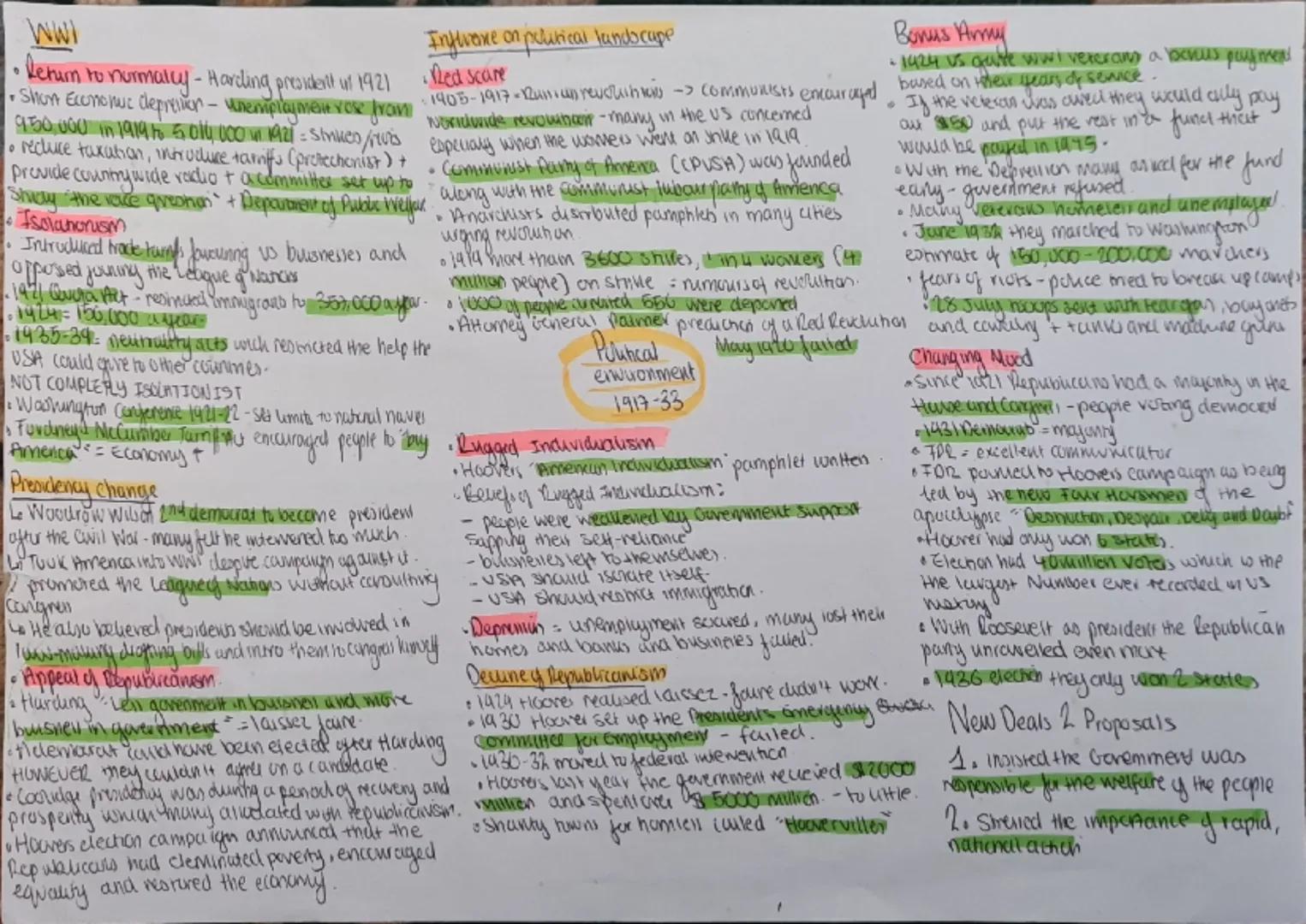 # WWI

* Return to normalcy - Harding president in 1921
* Short Economic depression - Unemployment rose from 9.500 in 1919 to 5.000 in 1921 