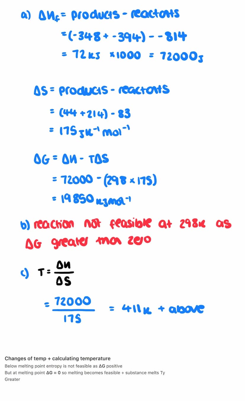 Thermodynamics
6 Gibbs Free Energy
KJ MOI" KJ mol" k
K
AGAH-TAS
Change in
Gilolos free charge
energy
find as;
enthalpy temp entropy
Chorge
f