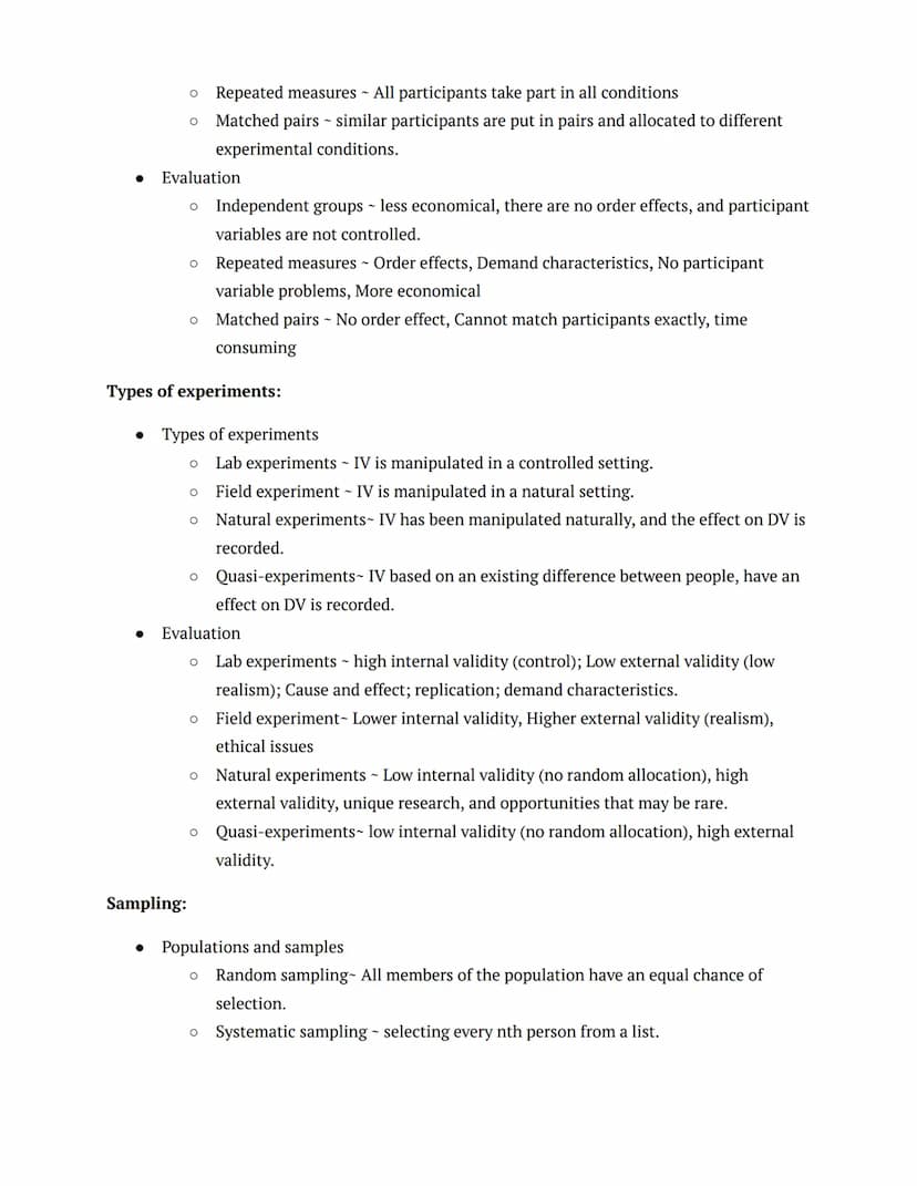 REVISION SUMMARIES:
PSYCHOLOGY
Research methods:
Experimental methods:
• Experimental methods
●
Aim - The purpose of the investigation
O Hyp