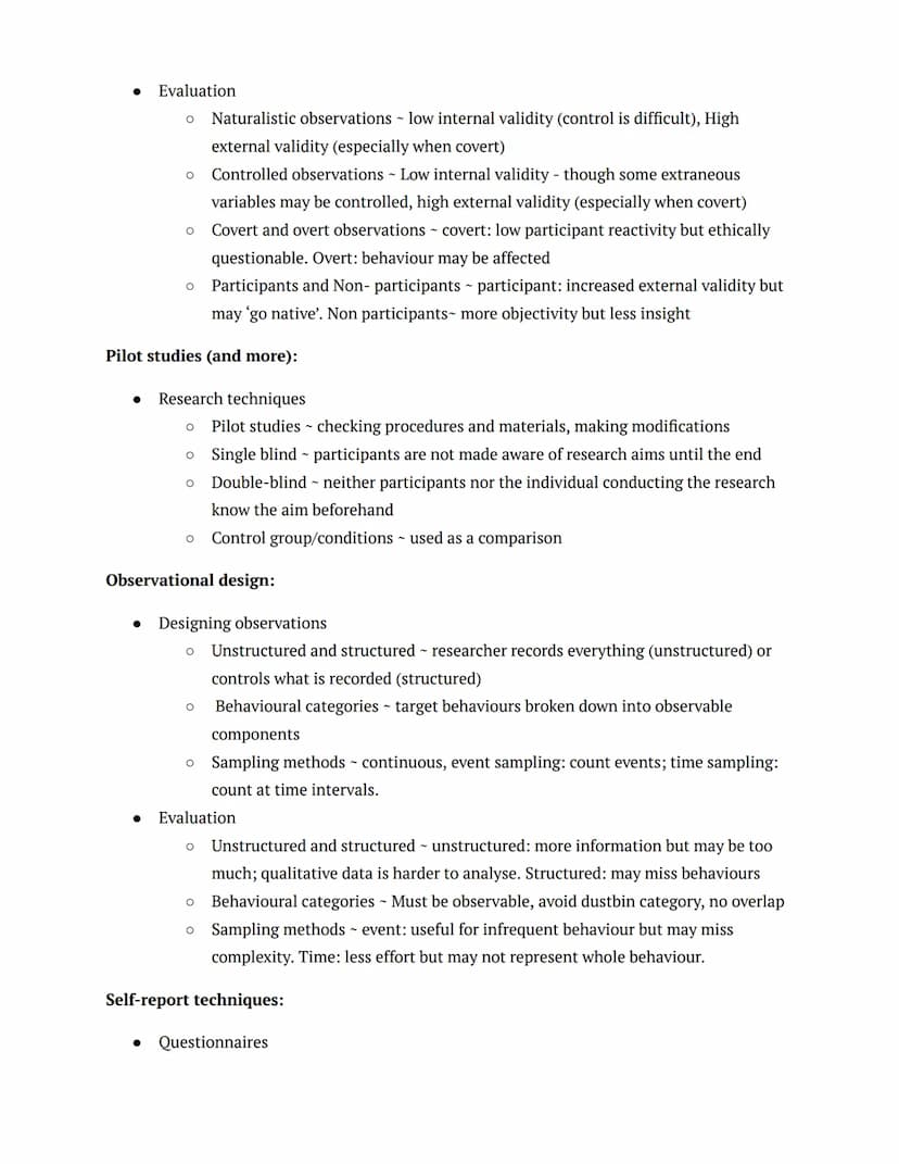 REVISION SUMMARIES:
PSYCHOLOGY
Research methods:
Experimental methods:
• Experimental methods
●
Aim - The purpose of the investigation
O Hyp