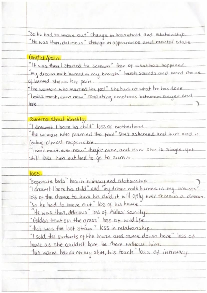 Carol Ann Duffy - Poetry themes.
Mrs Midas
• Change: Midas' character changed by his love of wealth/ the changing nature of
their love for o
