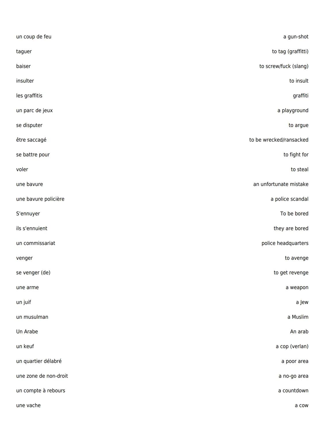 La Haine

La Haine A level french translation sheet

un caillou
a pebble

une pierre
a stone

un assassin
a murderer

tirer
to shoot

être d