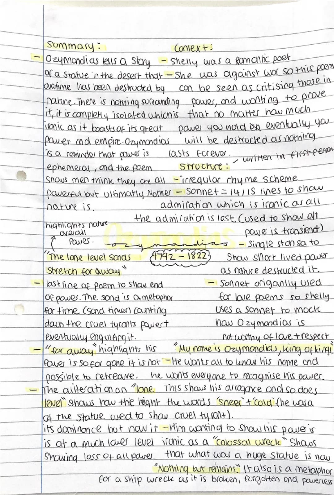 Mind maps on Ozymandias, Bayonet Charge and the Prelude: