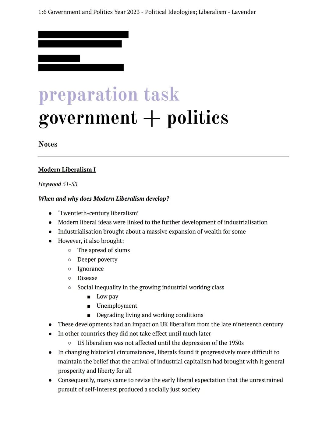 Modern Liberalism (1) - A Level Government and Politics (Core Ideologies)