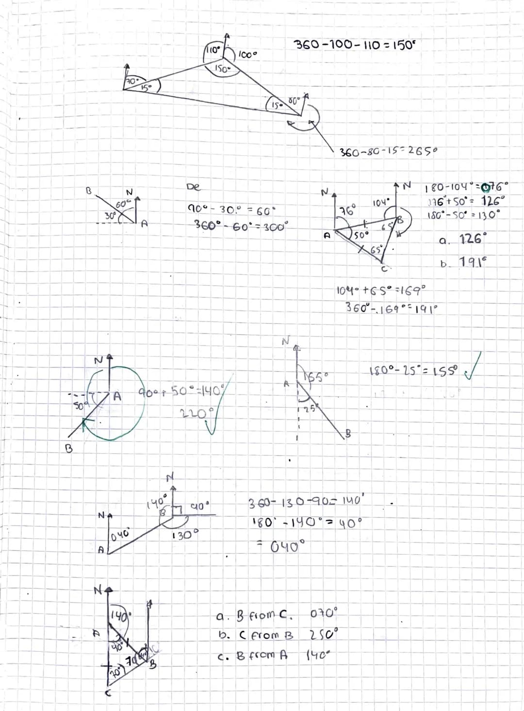 Bearing
Lo: Measure and find a bearing using angle rules.
Starter:
Brainstorm all the angle rules you know!
The total of angles in a triangl