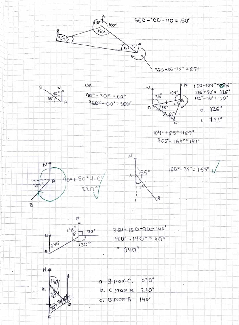 Bearing
Lo: Measure and find a bearing using angle rules.
Starter:
Brainstorm all the angle rules you know!
The total of angles in a triangl