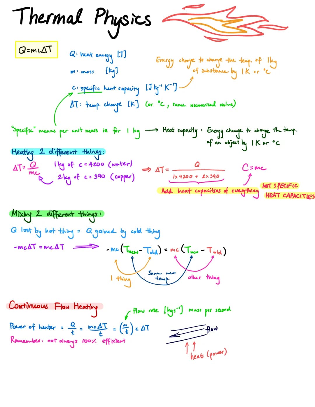 Thermal Physics
Q=mcAT
means
Q: heat
AT= Q
mc
: energy
"Specific"
Heating 2 different things:
per
mi mass
[kg]
C: specific heart capacity [J