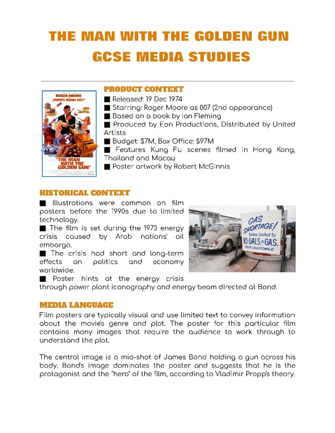 The Man with the Golden Gun Poster and Media Language - Easy GCSE Notes (Eduqas)