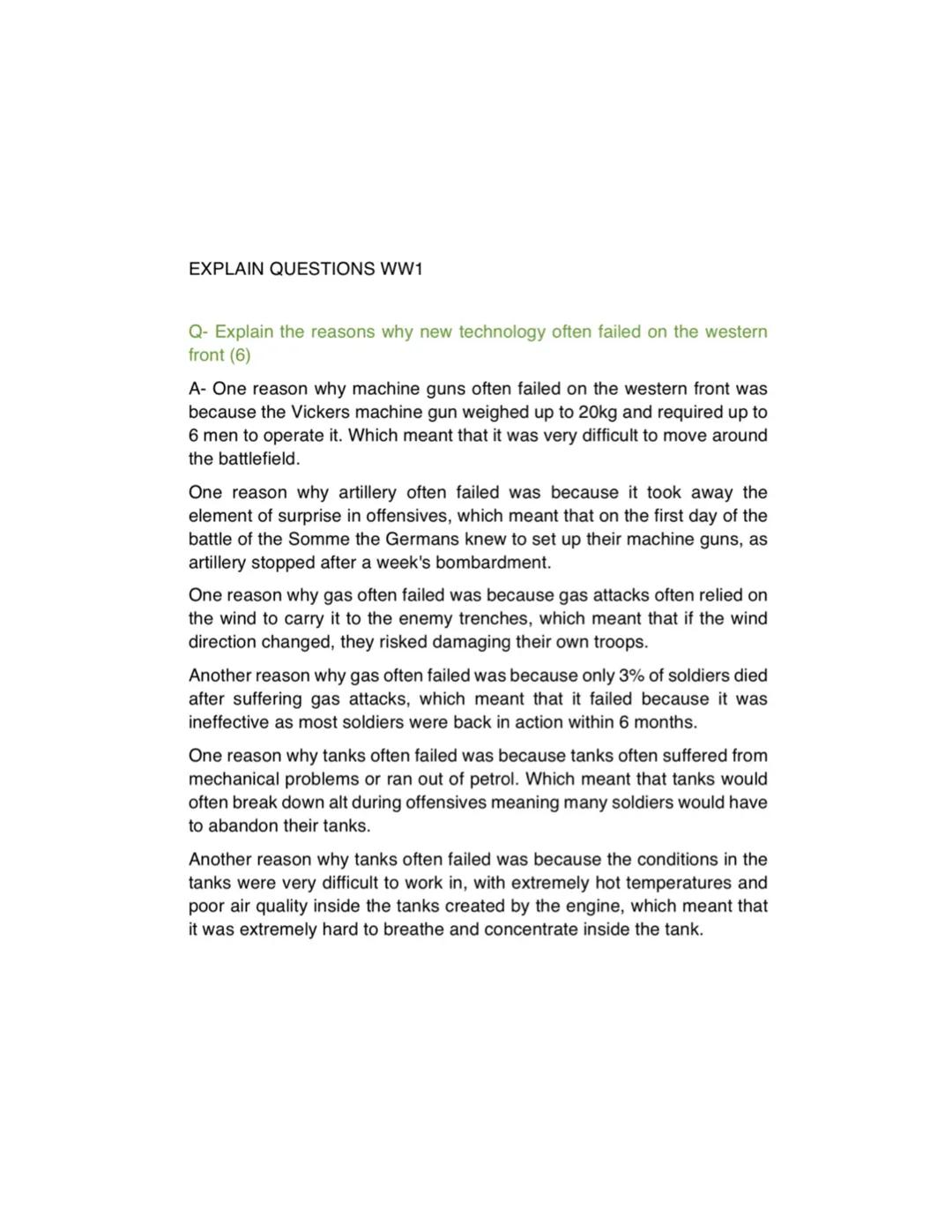 WW1 Explain Questions Nat5