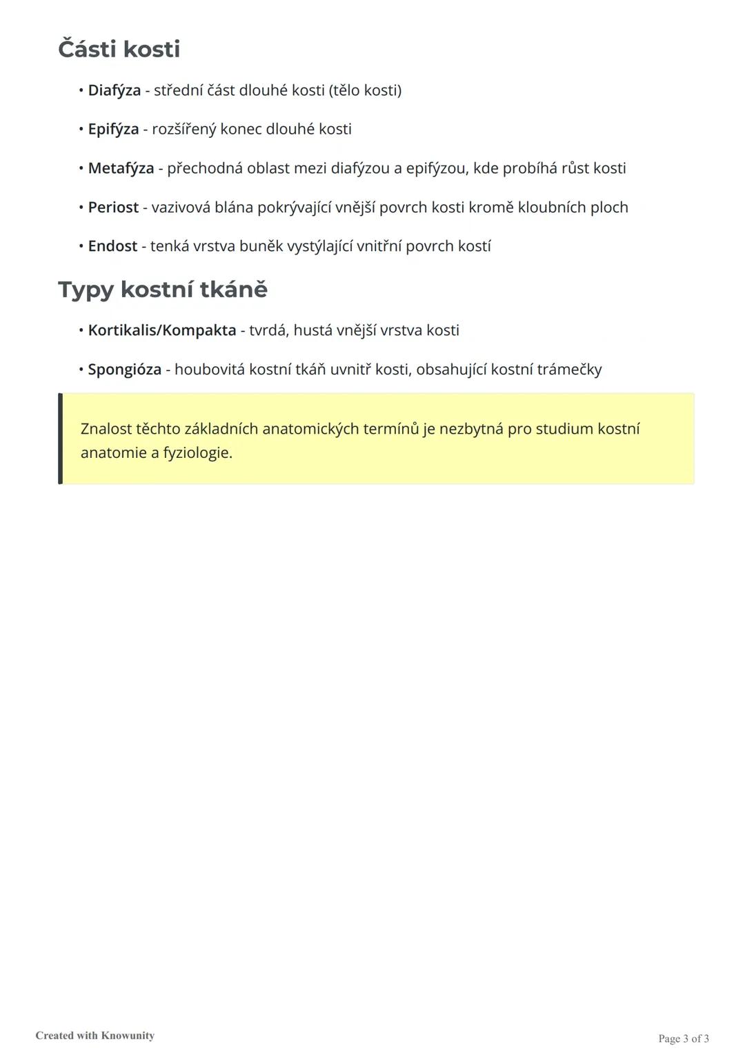 # Slovíčka - kosti

Anatomické základy kostí - slovíčka Latina - Čeština

# Anatomické základy: Kosti

## Odborné termíny a jejich význam

N