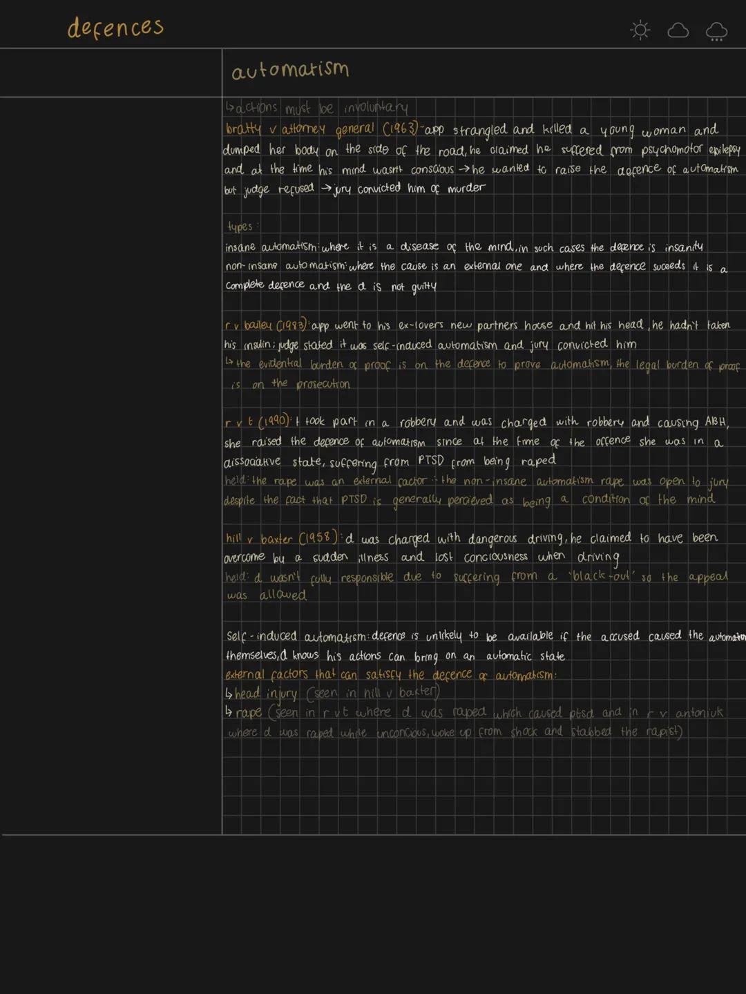 -☀-
(
insanity
↳is a special defence where a must prove they come within the
rules of insanity, if insanity is proved then d is
not guilty
l