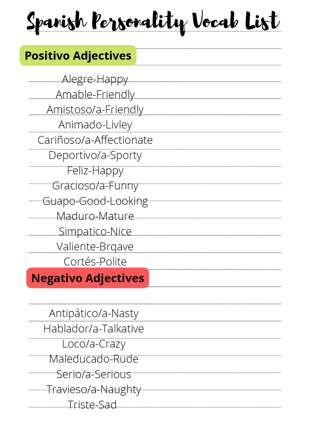 Adjetivos de Personalidad y Descripción Física en Español PDF