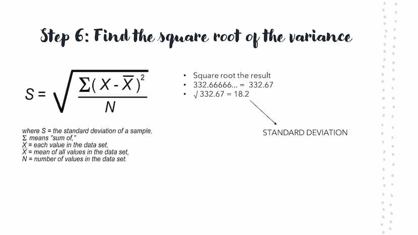 a° = 1 [a0]
Achet
tan
Standard Deviation
arcsin Meaning:
●
●
Measures the average amount that all scores deviate from the mean.
The standard