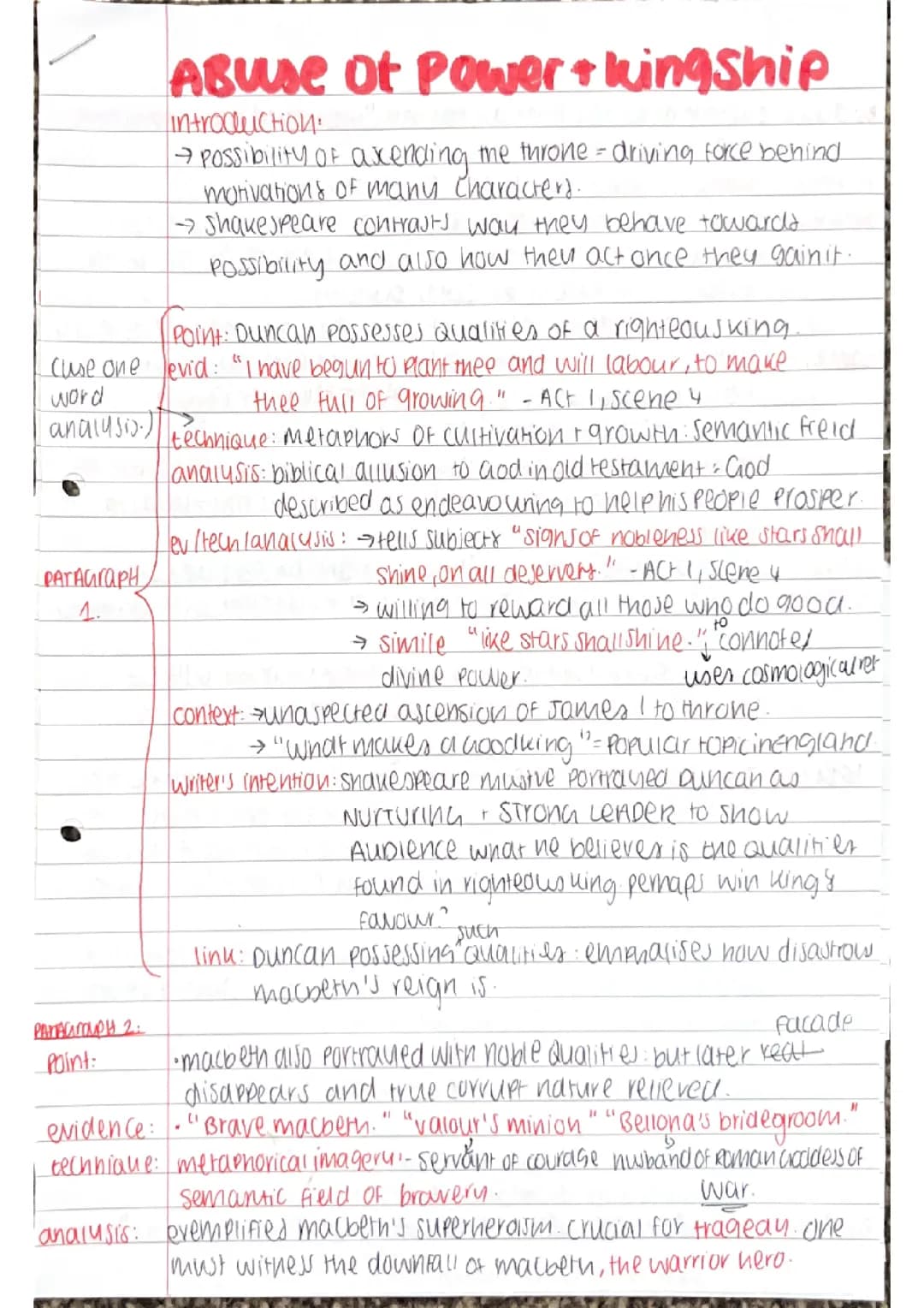Abuse of power and kingship - Macbeth essay plan 