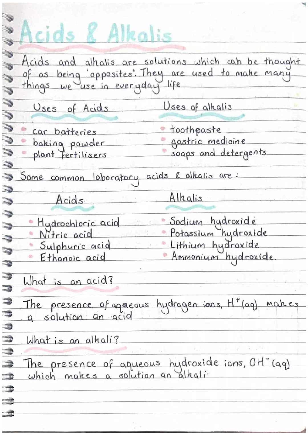 A Level Chemistry: Acids and Bases Notes and Questions (PDF)