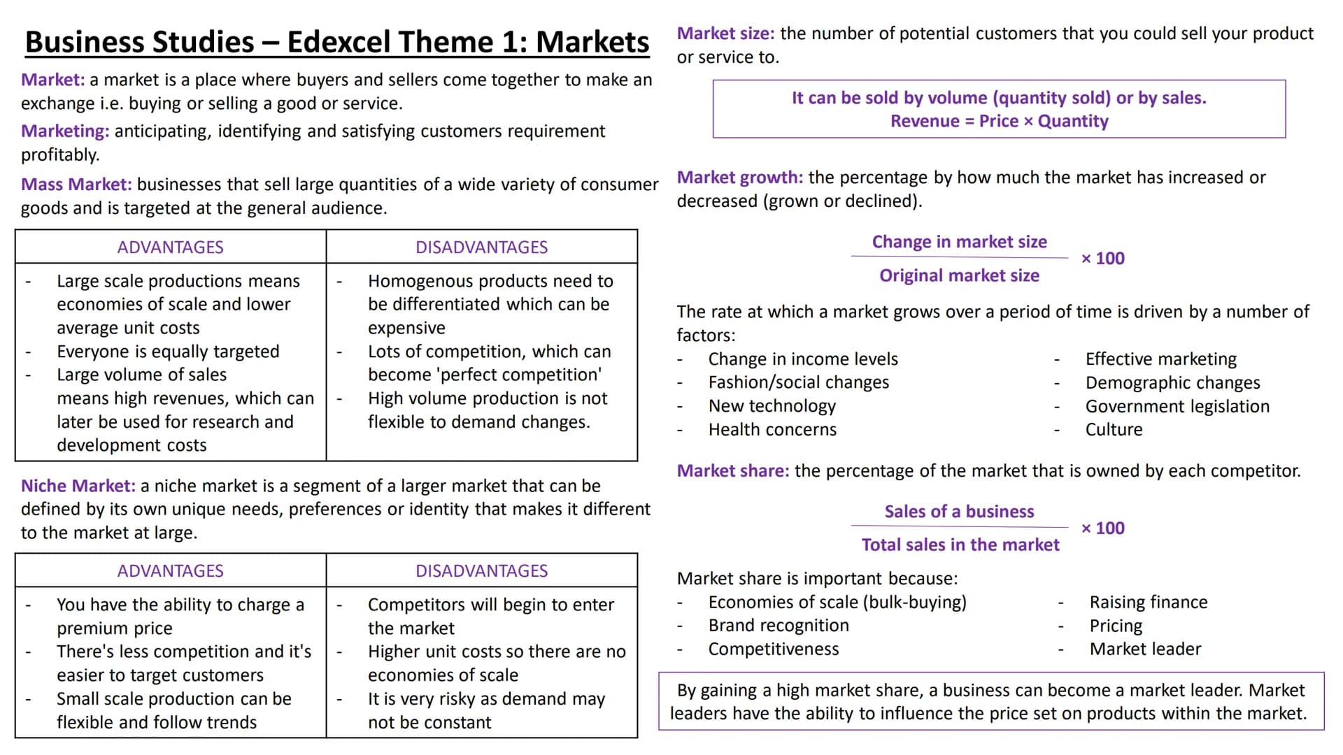 # BUSINESS
# STUDIES
A LEVEL Business Studies - Edexcel Theme 1: Markets
Market: a market is a place where buyers and sellers come together 