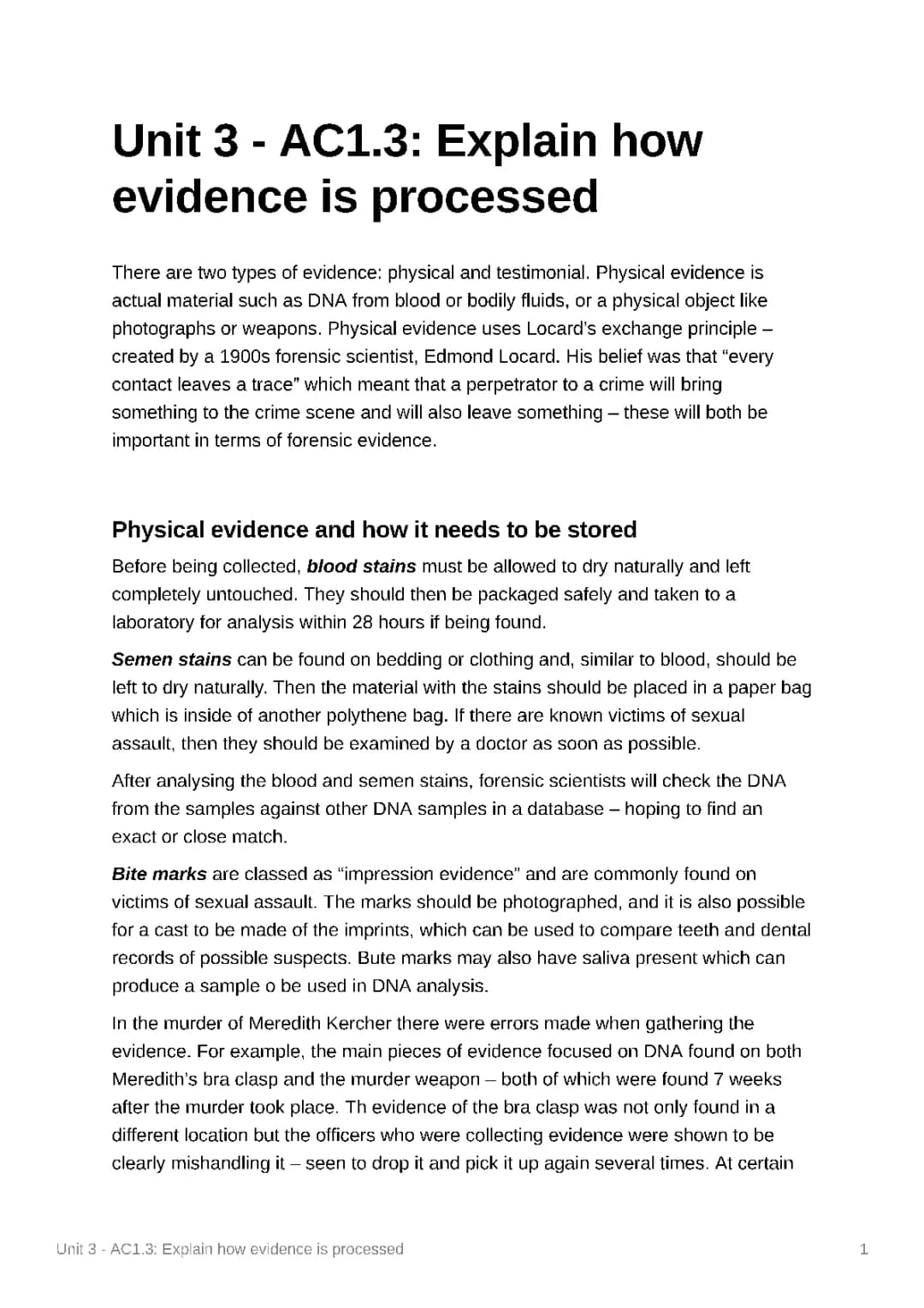 How Evidence is Processed in Criminology: Physical and Testimonial Evidence