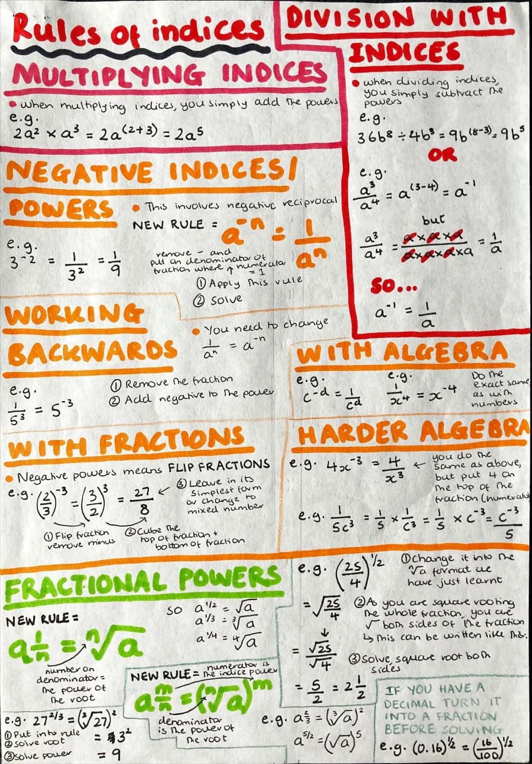 
<h2 id="multiplicationwithindices">Multiplication with Indices</h2>
<p>When multiplying indices, you simply add the powers. For example, 2a