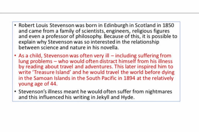 Introduction...
• The novella was published in 1886 by Robert Louis
Stevenson
• Set in Victorian London
• Great advances in science in the 1