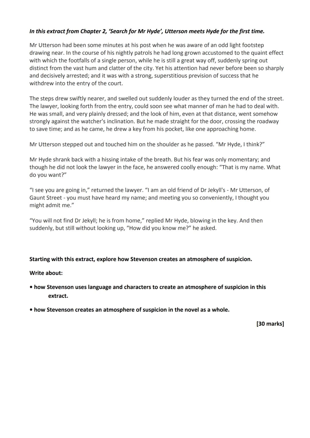 AQA Practice Questions: Dr Jekyll and Mr Hyde
In this extract from Chapter 1, 'Story of the Door', Enfield describes to Utterson an incident