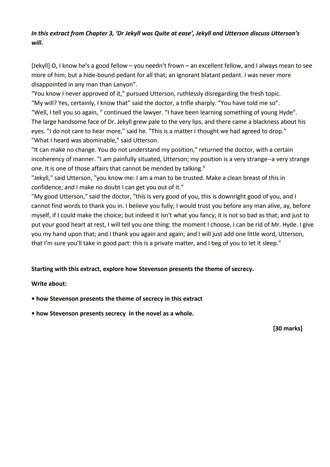 AQA Practice Questions: Dr Jekyll and Mr Hyde
In this extract from Chapter 1, 'Story of the Door', Enfield describes to Utterson an incident