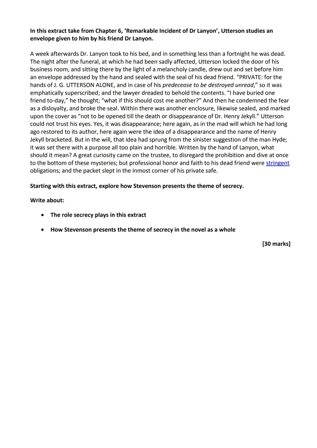 AQA Practice Questions: Dr Jekyll and Mr Hyde
In this extract from Chapter 1, 'Story of the Door', Enfield describes to Utterson an incident