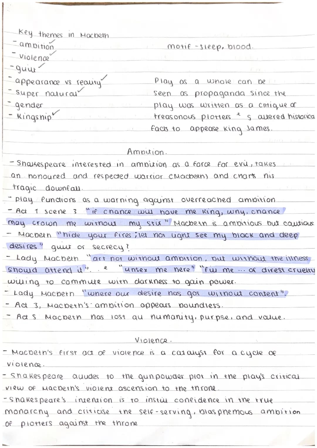 Macbeth key themes notes GCSE 