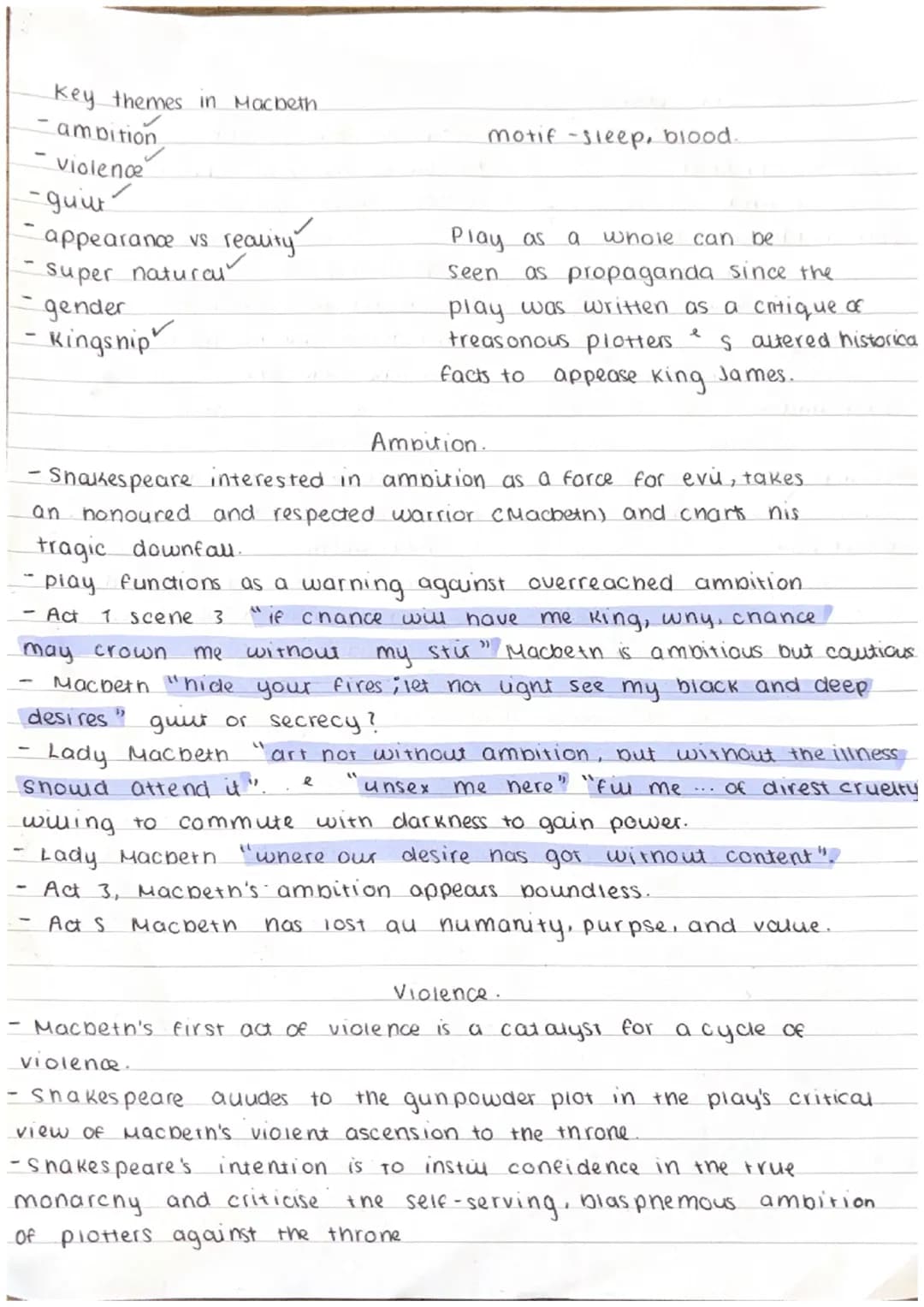 key themes in Macbeth.
ambition
- violence
-guit
motif -sleep, blood.
- appearance vs reality
super natural
Play as
seen
gender
- Kingship
a
