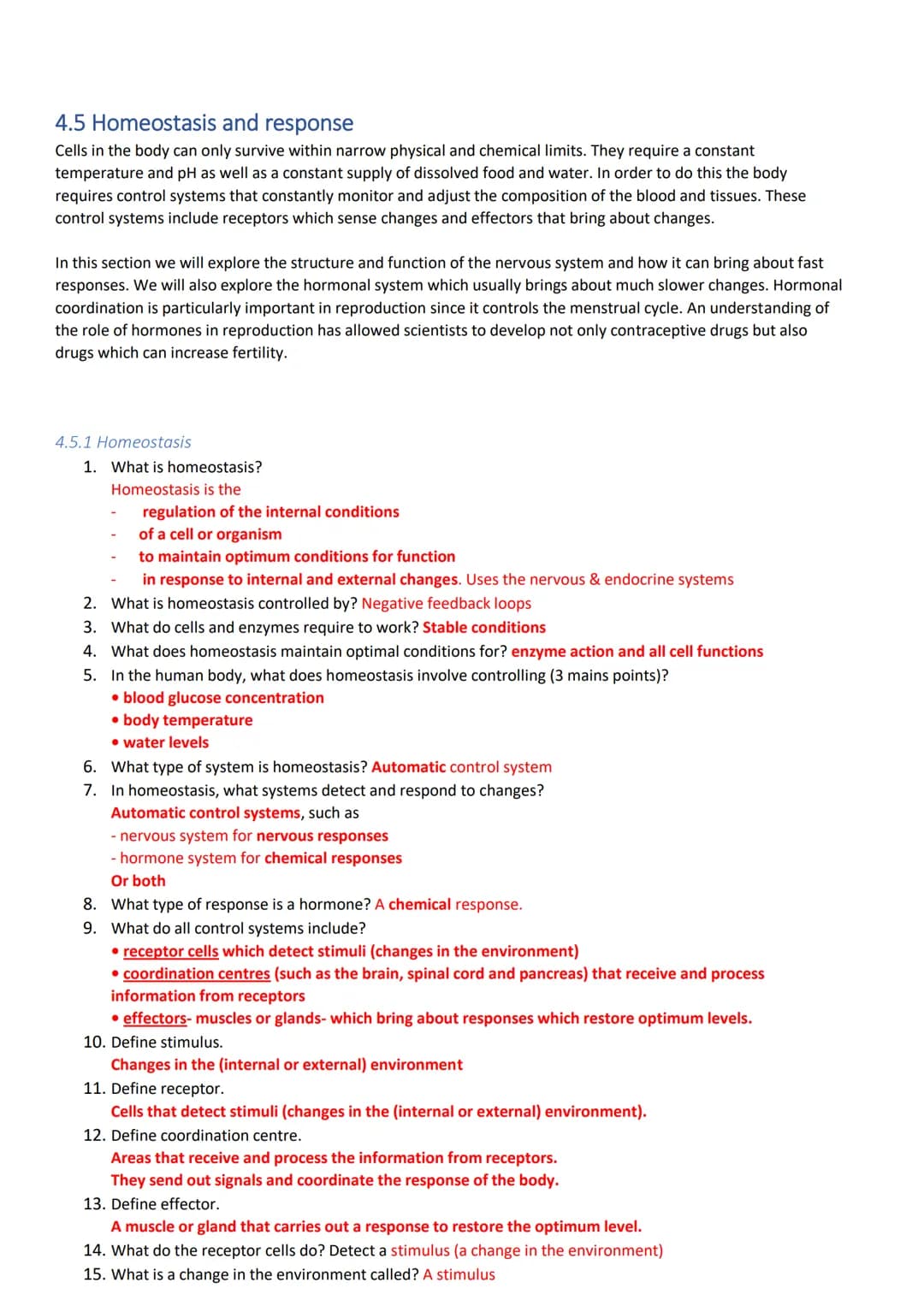 Biology- Homeostasis Qs 