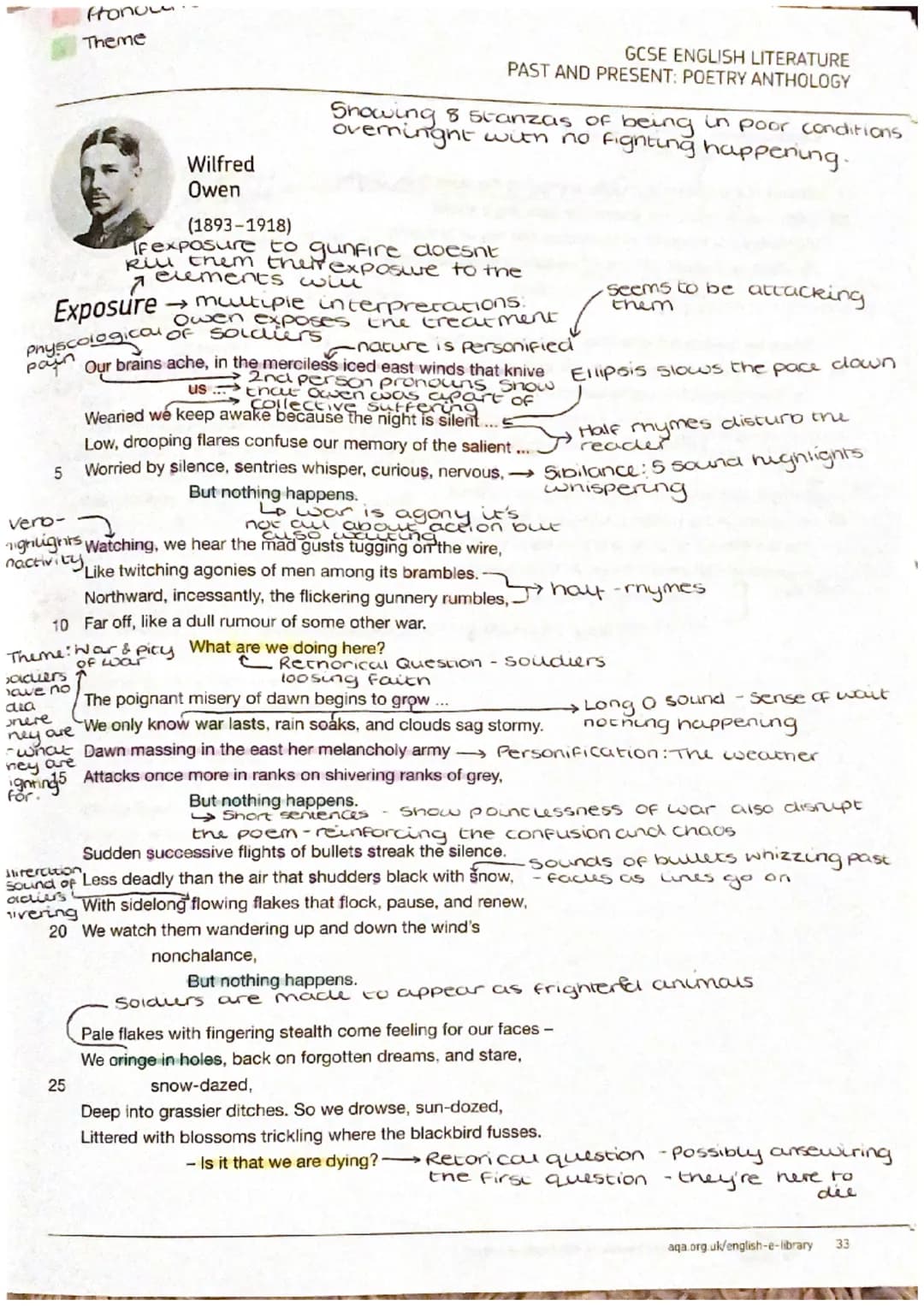 
<h2 id="introduction">Introduction</h2>
<p>Wilfred Owen's "Exposure" is a powerful war poem that delves into the psychological and physical
