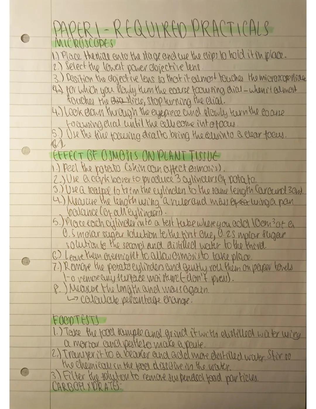 Biology paper 1 practicals